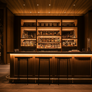 Bar counter with built-in cabinetry