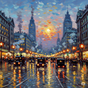 Cityscape in the style of Impressionism