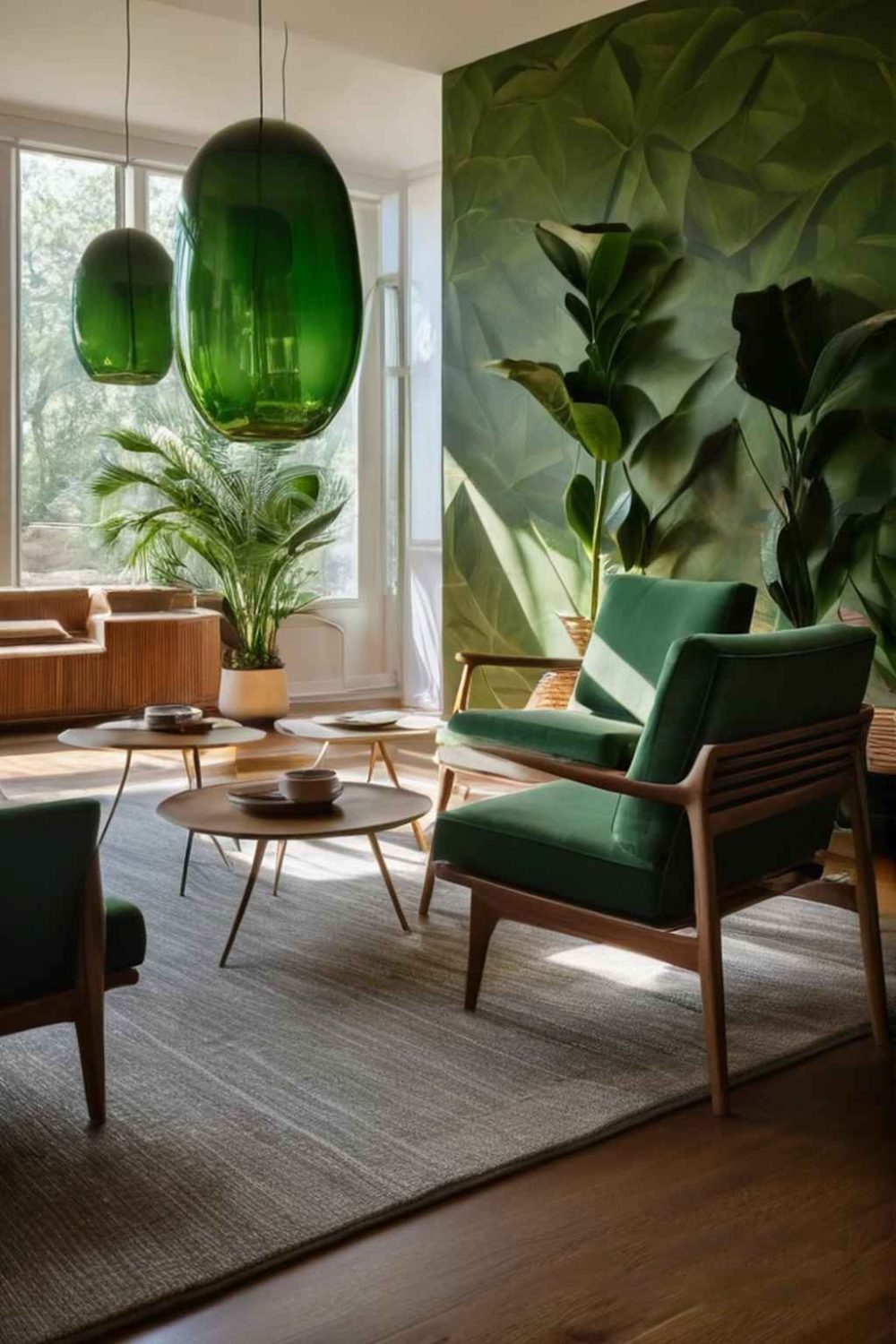 Bar interior design with wall mural and lounge chairs