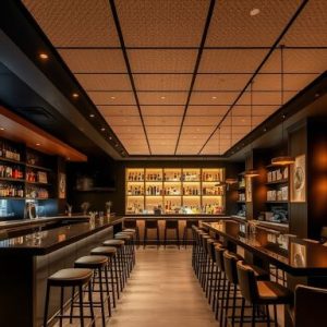 Modern bar with acoustic ceiling panels