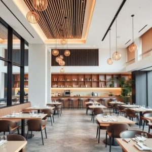 Modern restaurant interior with minimalist décor