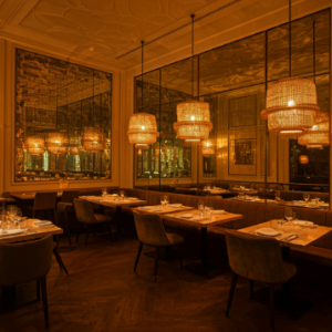 Restaurant interior design with good lighting and mirrors