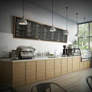 easy access to the counter, functional cafe layout.