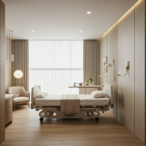 neutral colours evoking calmness in hospital interior design.