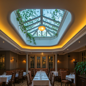 skylight, natural and artificial ideal restaurant lighting