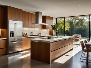 stainless steel kitchen cabinets with appliances, restaurant interior design