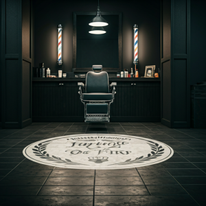 Barbershop interior design with ceramic tiles flooring