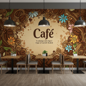 Custom-made cafe wallpaper mural.