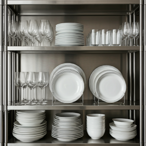 Dishware and Glassware Stainless Steel Shelving.