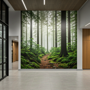 Modern office lobby designs with nature murals