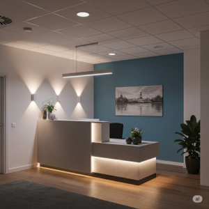 Reception Office Layered Lighting with Accent & Ambient Focus.