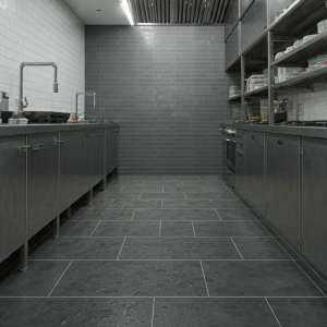 Restaurant kitchen water resistant walls and floor tiles fit out