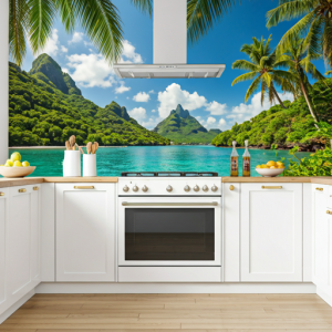 Kitchen interior design with silk fabric custom-made mural