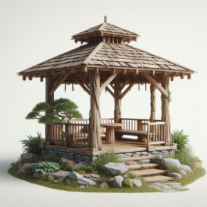 Simple rustic cabin-like wooden gazebo designs