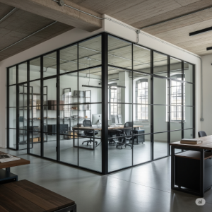 The Industrial Chic with Black Frames Glass Office Partition Walls