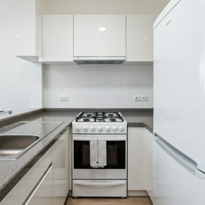 The sink, stove, and refrigerator in an efficient kitchen work triangle