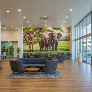 Travel office lobby designs with the Big Five Animals Mural