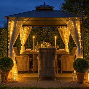 an enclosed gazebo dining room