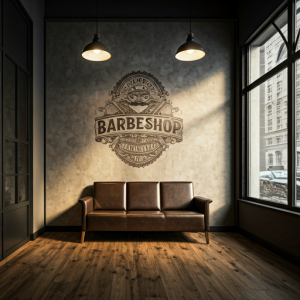 barbershop interior wall branding