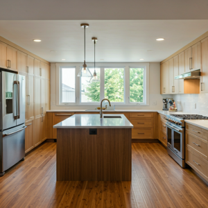 linear kitchen layout with island