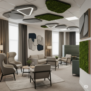 Acoustics of an office waiting area. 