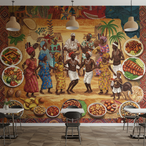 African village food and dance festival wall mural