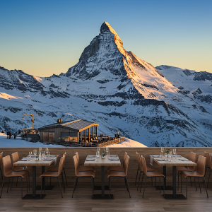 Majestic peaks, snow-capped mountains restaurant wallpaper mural
