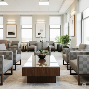 Office waiting room, side, and a coffee Table
