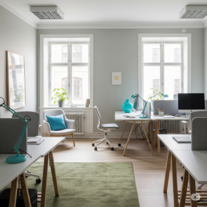 Scandinavian small-office interior design colour scheme