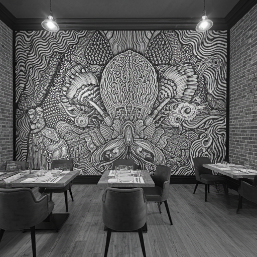 black and white restaurant mural black and white restaurant mural