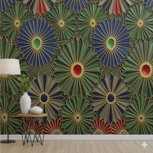 3D Art Deco flower living room wallpaper mural