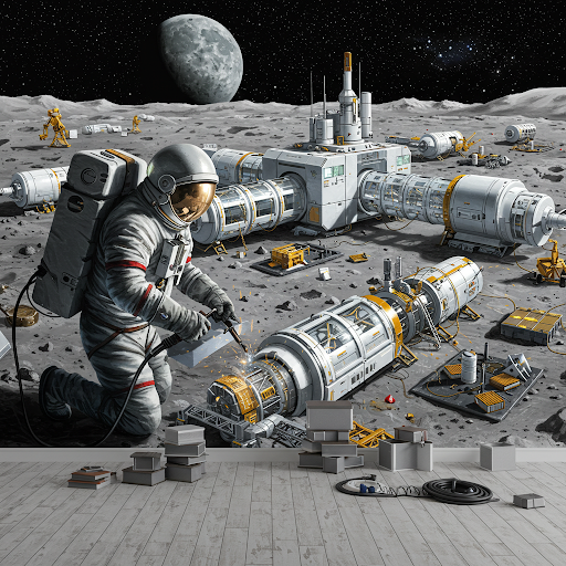 3D Astronaut Wallpaper Mural Building a Lunar Colony Astronaut Wallpaper Mural Building a Lunar Colony