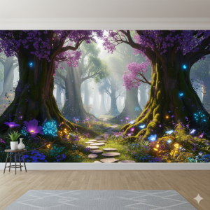 3D Enchanted Forest Blooms Wallpaper Mural.