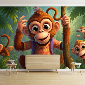 3D cartoon monkeys animal wallpaper mural