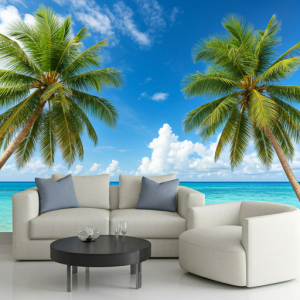 3d living room beach wallpaper mural