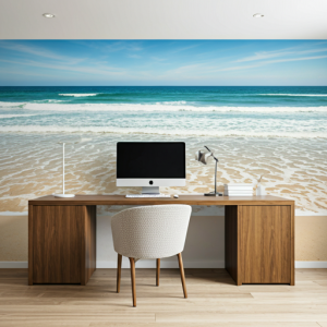 3d office beach wallpaper mural