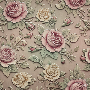 A classic, vintage-style rose pattern with a 3D embossed effect, evoking a sense of timeless romance.
