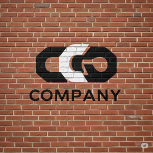 A company logo is printed directly onto the brick, creating a striking and memorable feature wall.