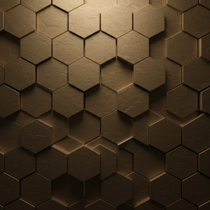 A photorealistic close-up of a honeycomb structure wallpaper mural with subtle lighting effects creating depth.