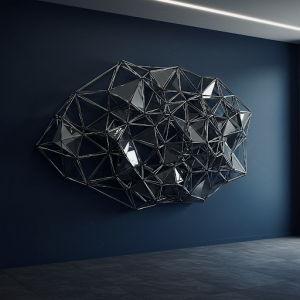 A single, large 3D geometric design dominating the entire wall