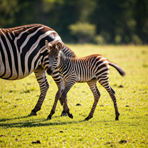 A zebra foal playing with its mother wallpaper