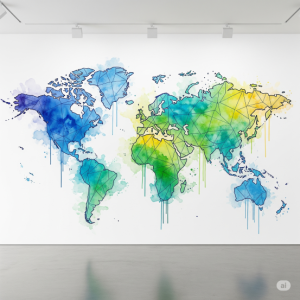 Abstract Watercolor World Map Mural