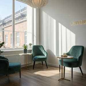 An aesthetic clinic waiting room furniture arrangement