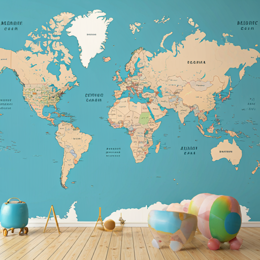 An educational world map wallpaper mural