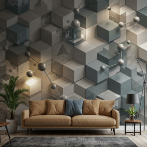 An interplay of light and shadow, illusion of depth and texture in 3D geometric wallpaper.