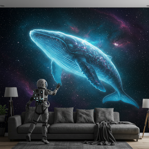 Astronaut and Space Whale 3D Wallpaper Mural