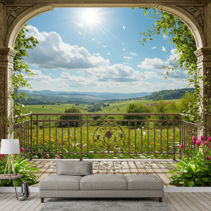 Balcony Overlooking a Landscape Mural.
