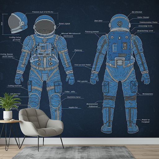 Blueprint of a Spacesuit Wallpaper Mural of a detailed, technical-style blueprint of an astronaut's suit. Blueprint of a Spacesuit Wallpaper Mural of a detailed, technical-style blueprint of an astronaut's suit.