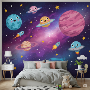 Cartoon 3d Space Wallpaper Mural.
