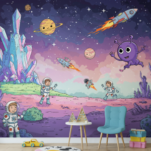 Cartoon space adventure wallpaper